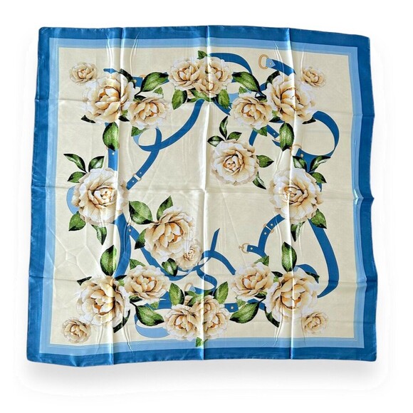 Accessories - Blue & Beige Floral Square Scarf 35” X 35” New Headscarf Scarve